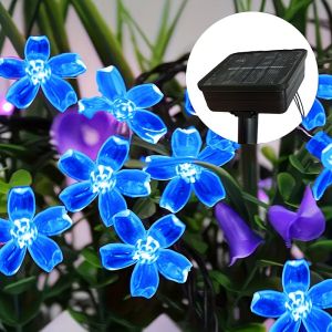 Solar Cherry Blossom Outdoor String Lights Floral LED Fairy Lights for Yard Tree Balcony Backyard Landscape Festival Decor