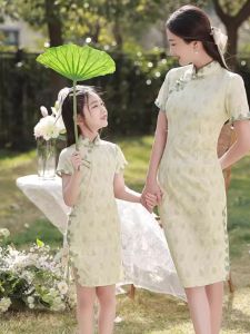 ชุดเดรสเด็กผู้หญิงสไตล์จีนย้อนยุค ชุดแม่และลูก ชุดเดรสผ้าไหม ชุดเดรสผ้าไนลอน ชุดเดรสผ้าฝ้าย ชุดเดรสผ้าฝ้ายผสม