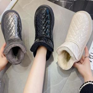 Giày Bốt Đi Tuyết Lót Lông Cừu Dày Mùa Đông Cho Nữ Giày Bốt Cotton Chống Trượt Chống Thấm Nước Giày Bốt Lông Da Cho Nữ