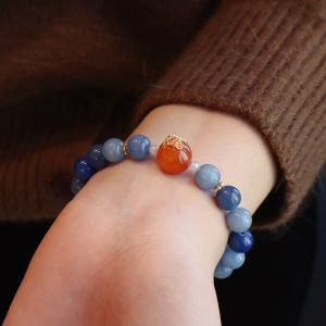 สร้อยข้อมือหยกสีน้ำเงินธรรมชาติสำหรับผู้หญิง เครื่องประดับแฟชั่น ลูกปัดนำโชค ลูกปัดหยกสีเขียว ลูกปัดหยกสีทอง โซ่ข้อมือแบบย้อนยุค