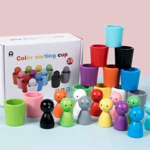 Color Sorting Cup Mainan Montessori Kanak-Kanak / Wooden Matching Toy Toddler Learning Toy