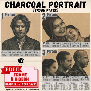 Charcoal Portrait Drawing (100% hand-drawn) Frame & Ribbon provided