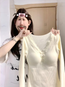 XIANGBAIWEI | Padded V-Neck Slimming Thermal Long Sleeve Womens T-Shirt