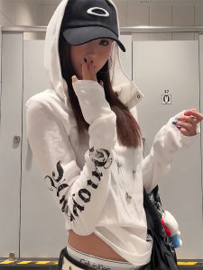 Womens Long Sleeve Hoodie T-Shirt Summer Thin Outerwear Punk Style Slim Fit Sun Protection Cover up Street Fashion Top