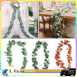 【HM】2m Eucalyptus Vine Artificial Leaves Rattan Wedding Garland Home Decor Backdrop Fake Vines Rattan Party Wall Decor 1 Pack 6.6 Feet Artificial Silver Dollar Eucalyptus Leaves with Willow Vines