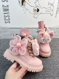 รองเท้าบูทมาร์ตินสีชมพูสำหรับเด็กผู้หญิง ฤดูใบไม้ผลิและฤดูใบไม้ร่วง รองเท้าบูทสั้นกันน้ำ รองเท้าเดินแบบแฟชั่น รองเท้าบูทสำหรับเด็ก