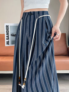 Ice Silk Cotton Linen Striped Wide Leg Pants Women Summer Thin Loose Drapey Floor Length Pants Small Size Sun Protection Suit Yamamoto Pants