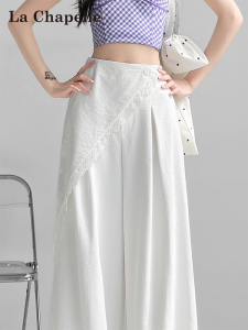 La Chapelle | Summer Slimming High Waist Lace Panel Wide Leg Trousers