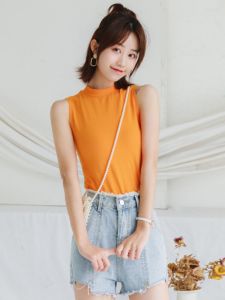 White Sleeveless Stand Collar Base Shirt Womens T-shirt Mid-Neck Inner Wear Vest Large Size Outerwear Shoulder Pad