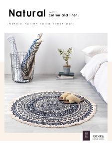 Nordic Style Handmade Cotton Linen round Rug Neutral Color Bedroom Bedside Carpet Lightweight Luxury Foot Mat Vintage Flat Weave