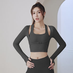 LUOKE long sleeved sports top women running fitness quick-drying front buckle removable chest pad yoga clothes