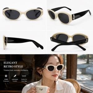 Noir & Crème Cat Eye Sunglasses – UV400 Cream Frame Retro Chic Fashion Shades for Women