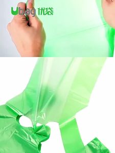 100pcs/pack Green Plastic Bag Supermarket Carry Out Bag Disposable Vest Bag with Handle Kitchen Living Room Clean Food Packaging