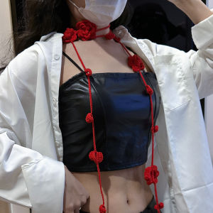 Y2K Spicy Girl Handwoven Rose Flower Thin Scarf Unique Design Fashionable Neck Accessory Sash Necklace Korean Style Long Rectangle