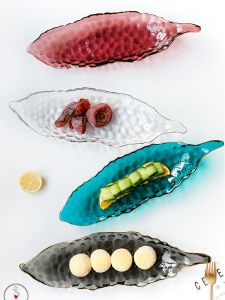 Creative Irregular Pea Crystal Glass Plate Nordic Style Home Living Room Gold Edge Fruit Dessert Sushi Tray Hand-Painted Adult Use