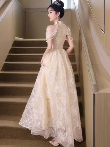 Stunning Hostess Evening Gown Womens High-End Champagne Color Engagement Birthday Party Elegant Adult Ceremony Dress