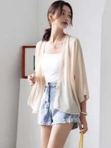 chaqi | Summer Thin Shawl Womens Outerwear Cover Up Cardigan Sleeveless Vest Top chiffon Fabric Loose Fit Short Length Commute Style