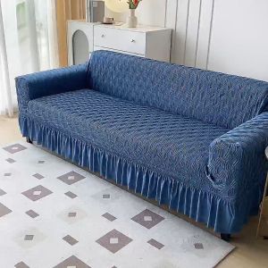 ❤️NEW ice silk fabric Solid Color Sofa Cover1/2/3/4/L Seater Sarung With Skirt Thickened Sofa Elast