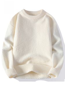 ROMON | Loose Fit Casual Thickened Knitted Sweater Round Neck Pullover Warm Polyester Nylon Blend Winter New Arrival RoMeng Mens Knitwear
