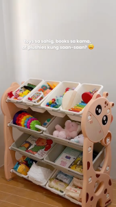 Beige 4 Layer Kids Toy Organizer Storage Rack with Bins Large Toy Storage Cabinet Stuff Toy Organizer