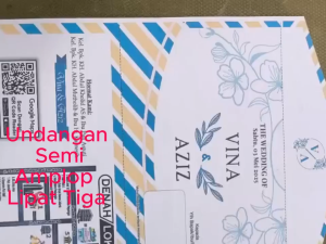 200 Undangan Pernikahan & Khitanan Desain Floral/Biru Model Semi Amplop Lipat Tiga SR055A-0557A