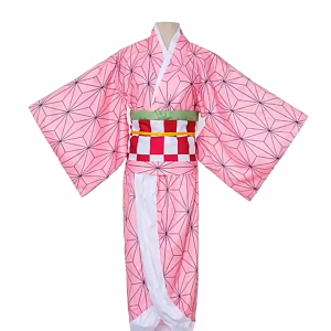 Anime Demon Slayer Kimetsu No Yaiba Kamado Nezuko Cosplay Costume For Kids Adult Halloween Carnival Party Christmas Birthday party Outfits Pink and black kimono