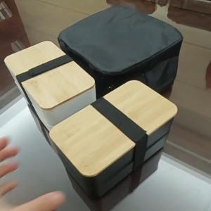 Hộp Đựng Cơm Đi Làm 2 Tầng Nắp Gỗ Phong Cách Nhật Bản- Nhựa PP Chất Lượng Cao