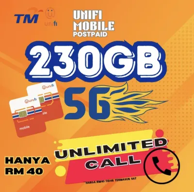 UNIFI POSTPAID 230GB 5G HIGHSPEED PLAN / UNLIMITED CALL