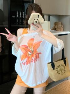 GUZILIAN | American Style Slimming Knitted Vest Top Shoulder Bared Short Sleeve Fashionable Two Piece Set With Slim Fit Mini Skirt For Young Women