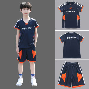 Boys Summer Sportswear Set Quick Dry Football Clothes Stylish Polyester Fiber Kids Outfit for Ages 3-14 Years Old Boys