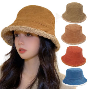 20 Colors Corduroy Bucket Hat Double-sided Lamb Wool Fleece Warm Fishermans Hats Fashion Winter Warm Cap
