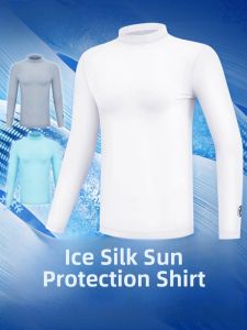 PGM Mens Golf Sun Protection Clothing Long Sleeve High Collar Ice Silk Base Shirt Sports Fitness Fans Goods YF001 Male