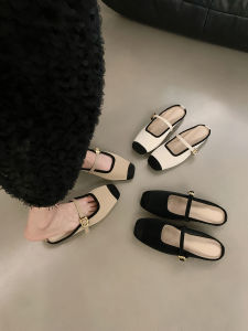 K-style Flats French Closed Toe Half Slippers Womens Shoes Outwear 2024 New Arrival Summer Mary Jane Classic Style Sandals