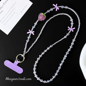Misia New Model Handmade Mobile Phone Chain Necklace Purple Heart Strawberry Butterfly Knot Sparkling Diamond Luxury Fashion Jewelry for Women