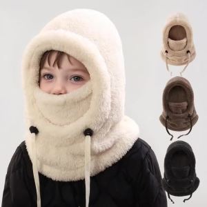 Integrated Cold-proof Hat and Scarf Winter Cold-proof Ear-protecting and Windproof Face Mask for Boys and Girls Aged 3 To 10