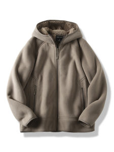 Cattle Goods 450G Polar Fleece Faux Cashmere Windproof Heattech Fall and Winter Mens Outdoor Casual Hooded Jacket Coat Cotton Coat