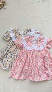 Váy đầm cho bé gái GELU KIDS họa tiết hoa nhí phối cổ viền ren chất liệu thô mềm mát váy đầm công chúa trẻ em - VBG003