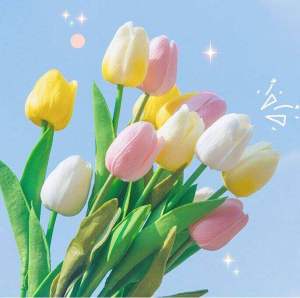 Real Touch White Tulip Artificial Flower Bouquet Colorful PU Silicone Fake Flowers Floral for Wedding Ceremony Home Decoration