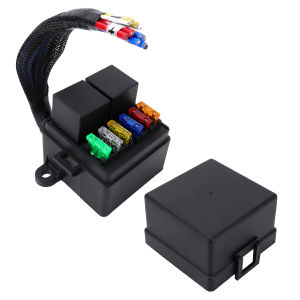 6-way with 2 relay boxescar 12V fuse box 2 4-pin 80A relays and 6 ATCATO fuse holders suitable for cars RVs ships etc