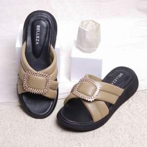 BELLEZA Sandal Wanita Wedges BELEZA LANNA Sendal Cewek Platform Wegdes Bellezza Hak Tinggi 3cm Model Silang 2 Pergi Jalan Santai Rumah Slop Belezza Selop Premium Kekinian Terbaru Shoes Mall Official Store