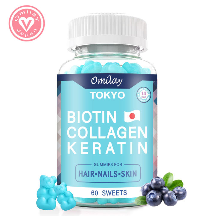 Omilay TOKYO Biotin Collagen Keratin Gummies Anti Hair Loss Vitamin ...