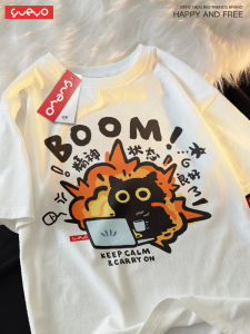 Yueyo | Original Design Black Cat Cotton Short Sleeve T-shirt Mens Casual Loose