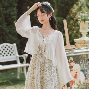 French Style Lightweight Open Cardigan Summer 2025 Outerwear Short Sleeveless V-Neck Belted Pure Color Sun Protection Fairy Tale