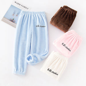 Winter Thickened Childrens Warm Pants Coral Fleece Pajama Pants Fleece-Lined Thickened Closed Toddler Children Teens Flannel Home Pants