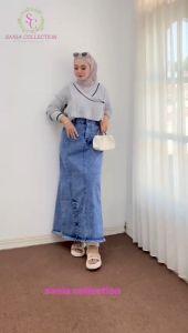Bisa COD Rok Jeans Panjang Wanita Model Korea Style Rok Jeans Streetch Premium Wanita Best Seller