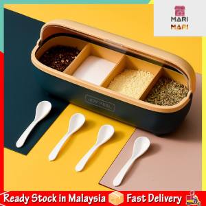 Condiment Dispenser Seasoning Boxes Nordic Style Salt Sugar Pepper 4 Grids Storage Container With Spoons / Kitchen Spice Container