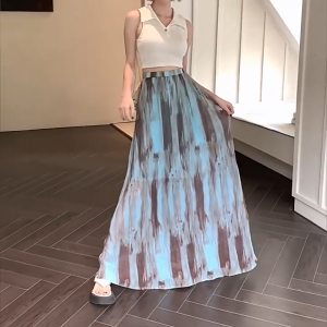 white july🌸พร้อมส่ง กระโปรงทรงเอ กระโปรงy2k กระโปรงผ้าเดรปเอวสูงมัดย้อมสุดเก๋และหรูหราสำหรับผู้หญิง