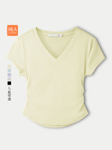 Casual Fashion Short Sleeve T-Shirt V-Neck Micro Elastic Base Top Womens Summer New Arrival HLA Straight Leg Fit Online Exclusive