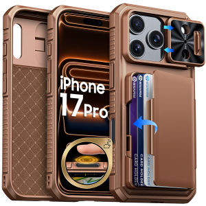 Halloween GriftsFull Body Protective with Card Holder (4 Cards) Camera Cover & Kickstand for iPhone 17 Pro Case-Orange