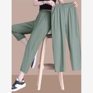 New Summer 2024 Womens High-Waist Wide-Leg Casual Pants Ice Silk Quick-Dry Ankle-Length Trousers Fashionable Streetwear